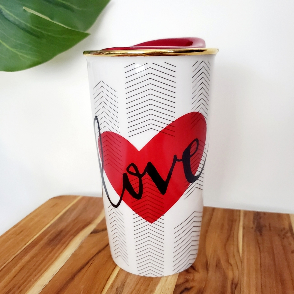 Starbucks 2014 Love Double Walled Ceramic Tumbler Valentine's Day Travel Mug Cup